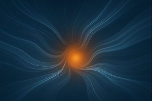 Abstrakte Darstellung eines inneren Betriebssystems im Business: Lichtbahnen in Bronze und Stahlblau symbolisieren Denk- und Entscheidungsprozesse von Führungskräften.